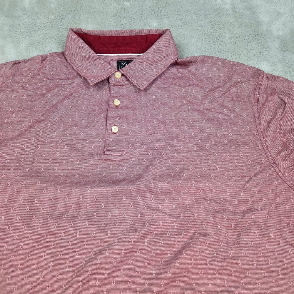 Jos. A. Bank Traveler Polo Shirt Mens XXL Cotton Geometric Diamond Pattern Red